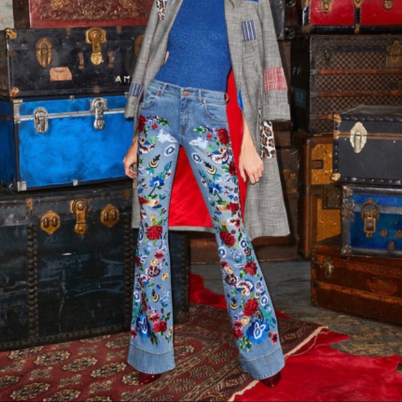 Alice + Olivia Denim - Alice + Olivia Ryley Low Rise Floral Bell Jeans